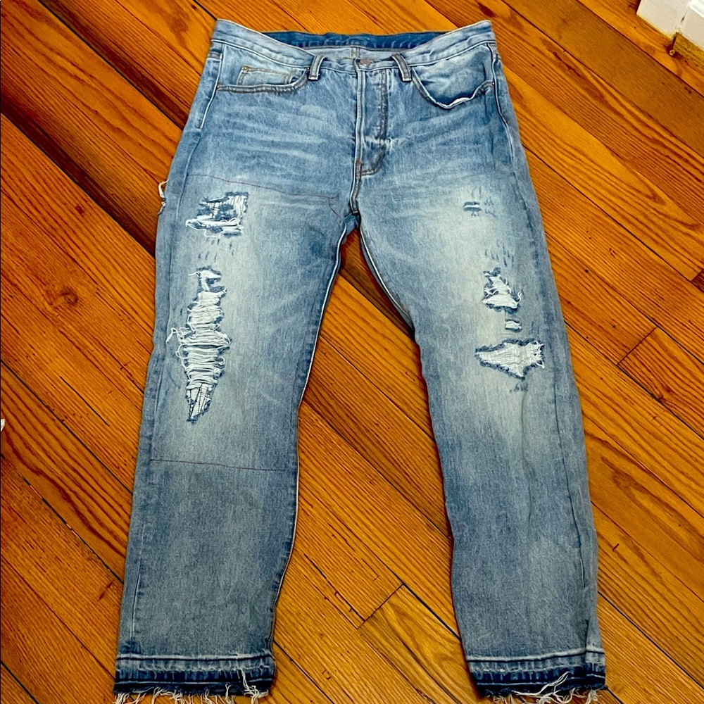 MNML Light Blue Distressed Slim Jeans
